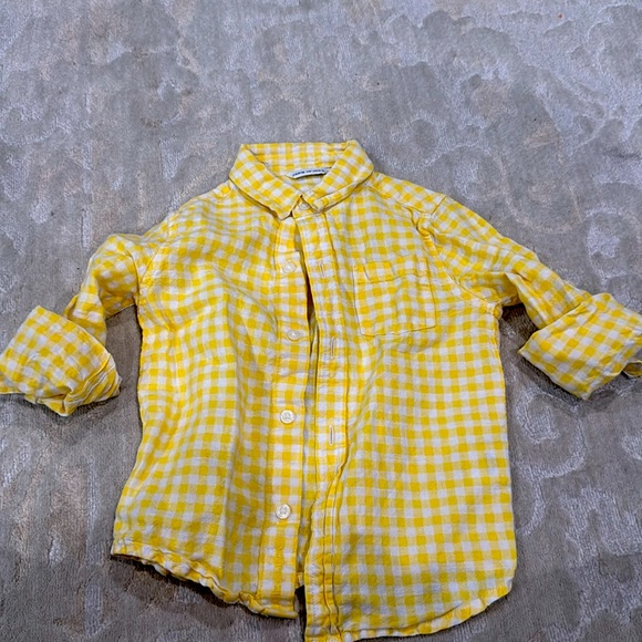 Janie and Jackie, yellow and white checkered shirt, long sleeve linen - Picture 1 of 4